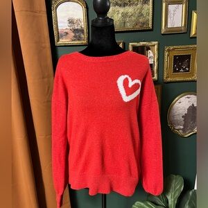 LOFT Red Sweater with White Heart Design